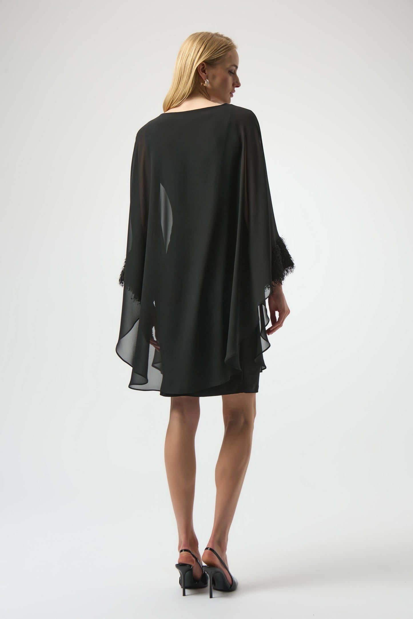 Silky Knit & Chiffon Layered Dress with Fringe Detail
254186