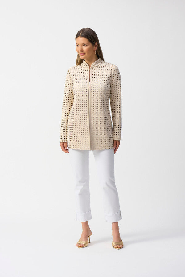 Joseph Ribkoff beige laser-cut suede jacket(