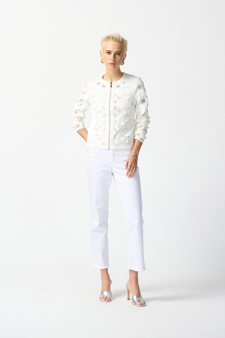 Vanilla faux suede jacket with laser cut leatherette style 242907