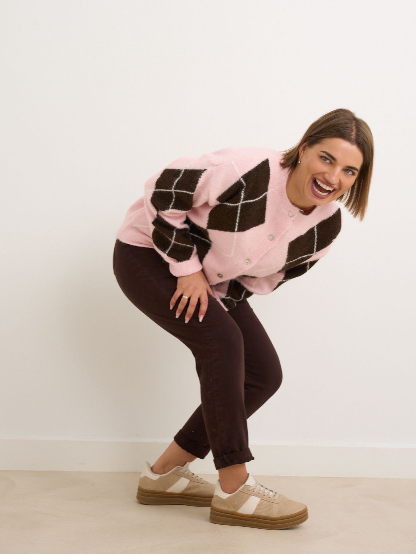 Soft pink/brown button up cardigan