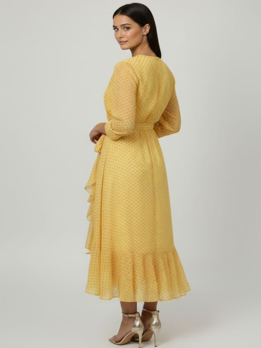 Kate & Pippa ballerina lemon polka dot wrap midi dress