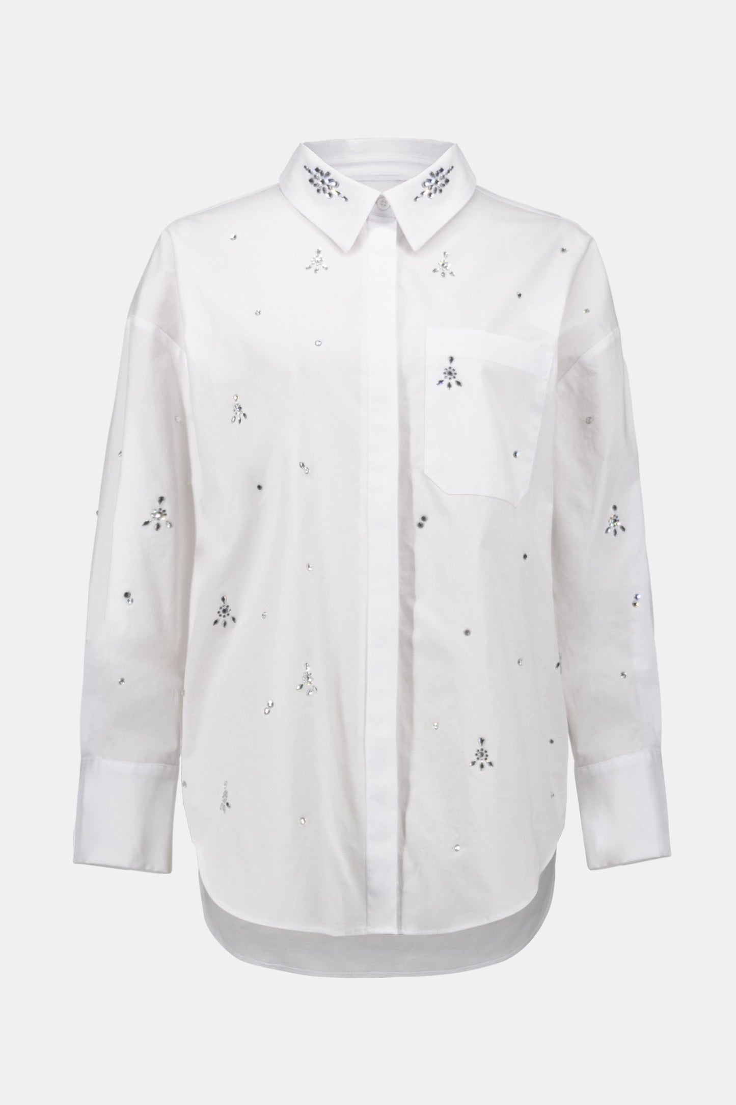 Stretch Poplin Boxy Blouse with Rhinestones
254924