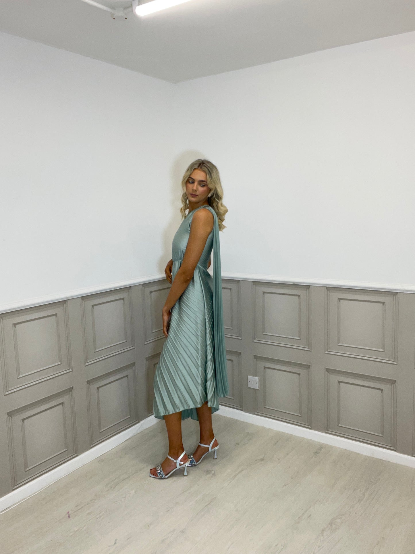 Tessa sage one shoulder dress