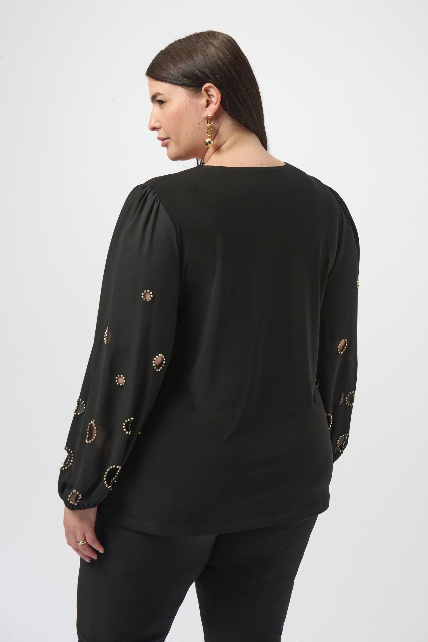 Silky Knit & Georgette Top With Sleeve Beading
253084