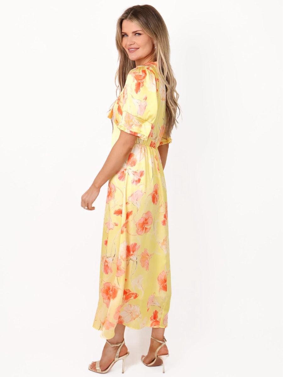 Kate & Pippa kimber lemon blossom tie neck midi dress