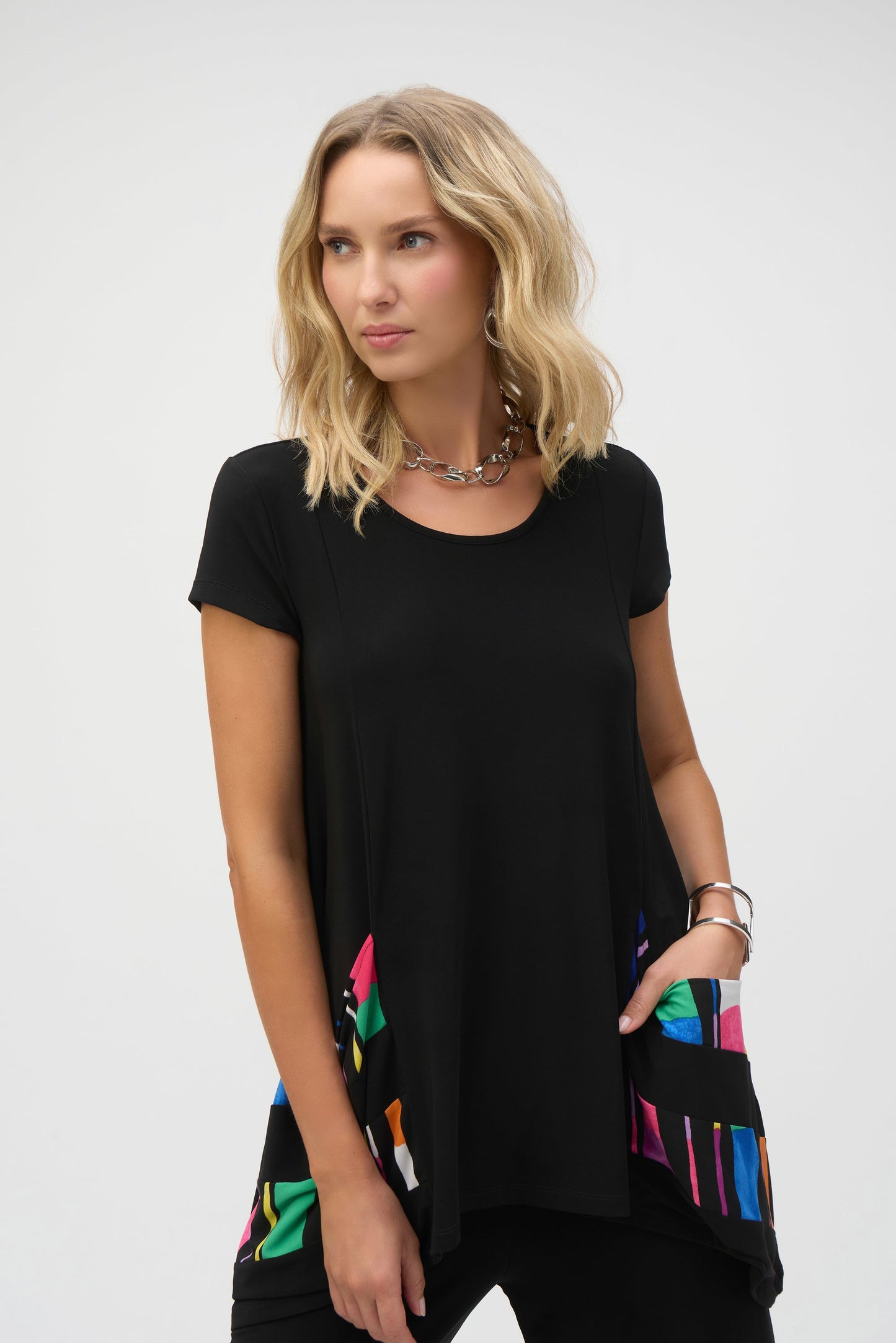 Silky Knit Stripe Print Handkerchief Tunic
252054