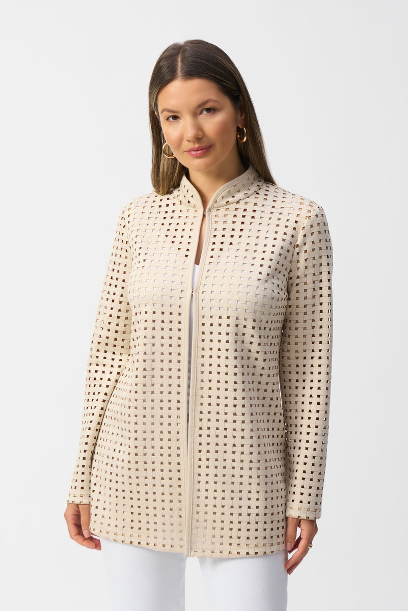 Joseph Ribkoff beige laser-cut suede jacket(
