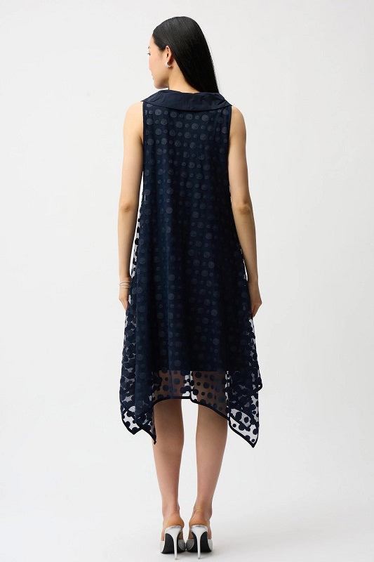 ⸻
Joseph Ribkoff Polka Dot Overlay Dress – Style 261299