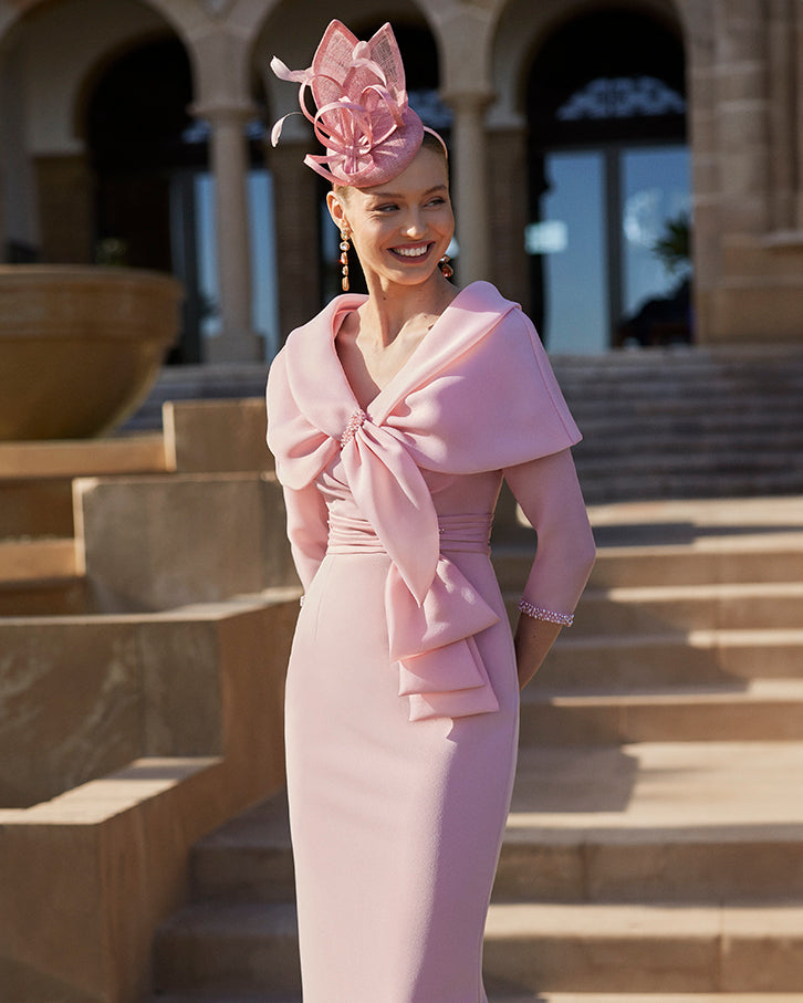 Mother of the bride and groom/special occasion.Spft pink dress with cape .