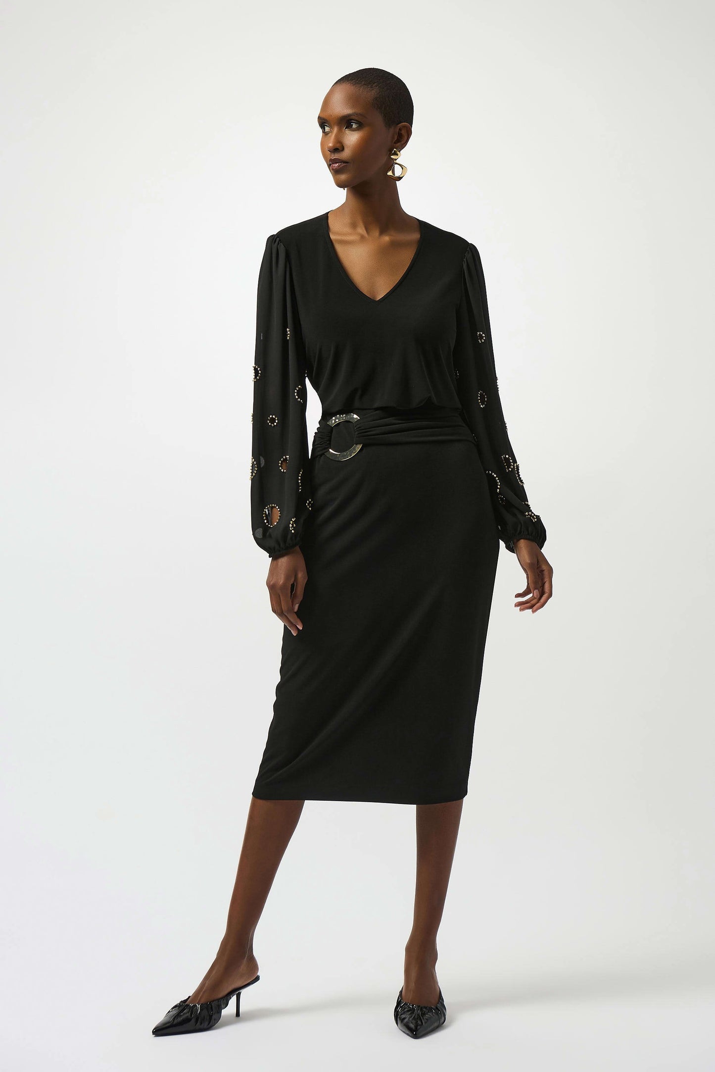 Silky Knit & Georgette Top With Sleeve Beading
253084