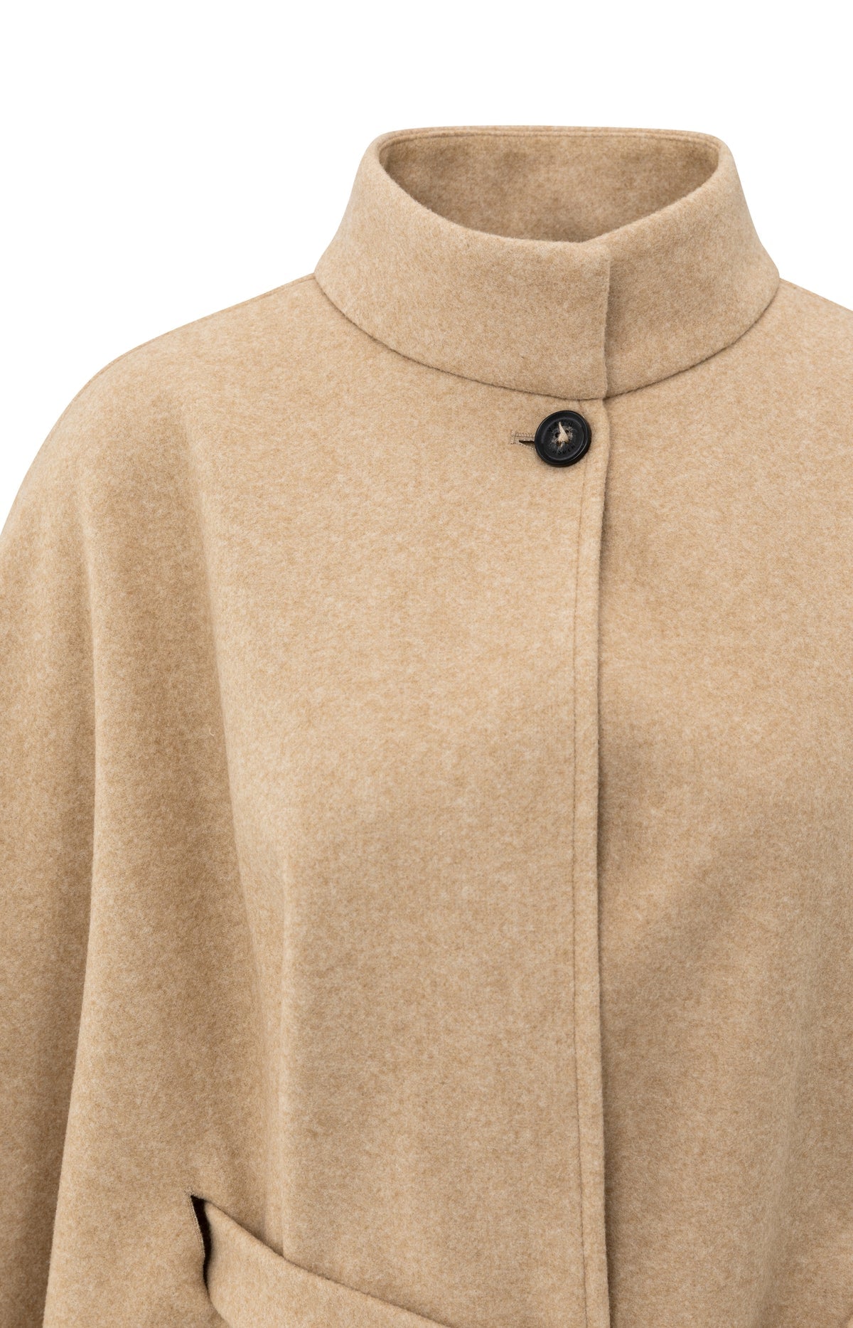 YAYA soft woven poncho with collar and belt in light camel melange