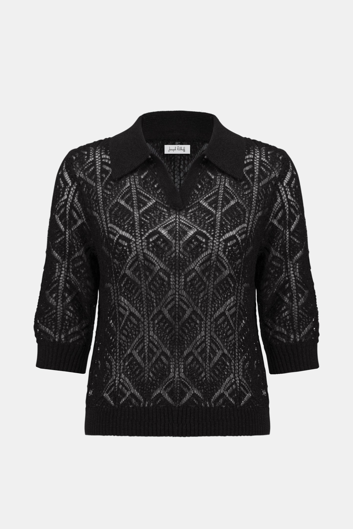 Cotton Blend Open Stitch Sweater with Polo Collar
261929