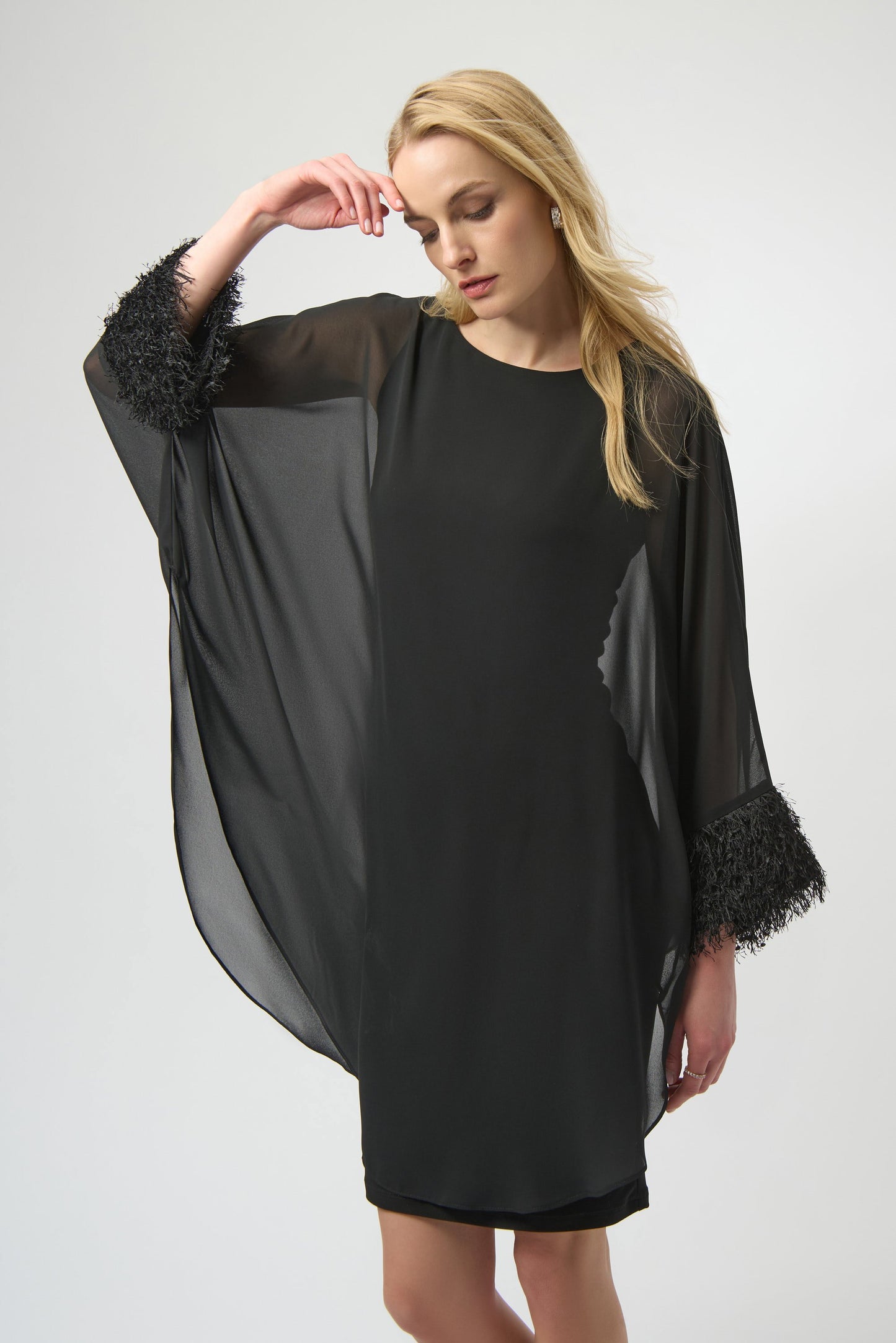 Silky Knit & Chiffon Layered Dress with Fringe Detail
254186