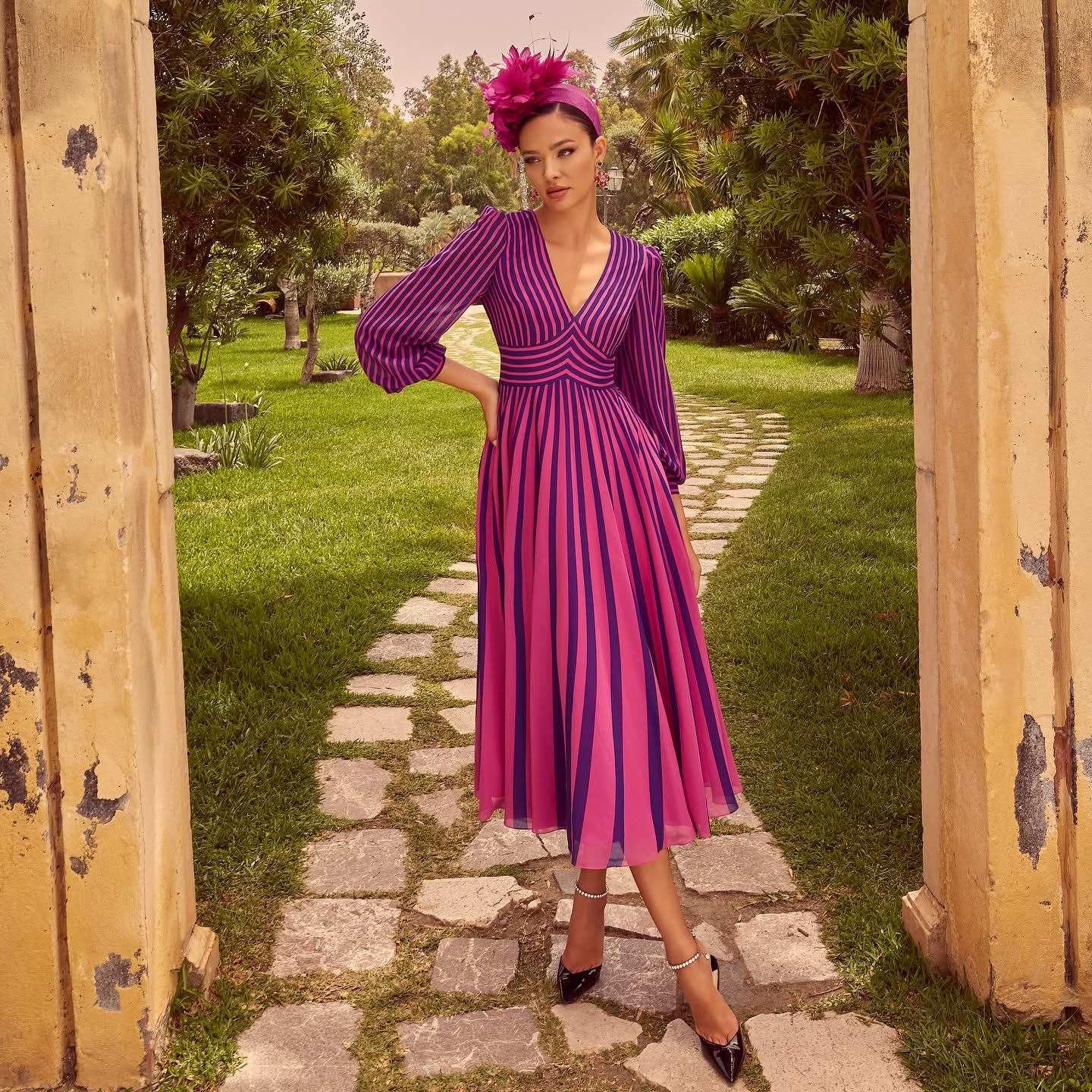 Fushia /navy A-line dress. Mother of the bride and groom/special occasion