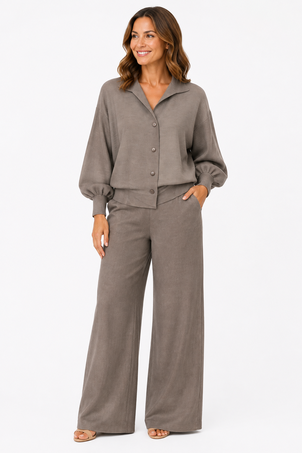 Mushroom Wide Leg Trousers