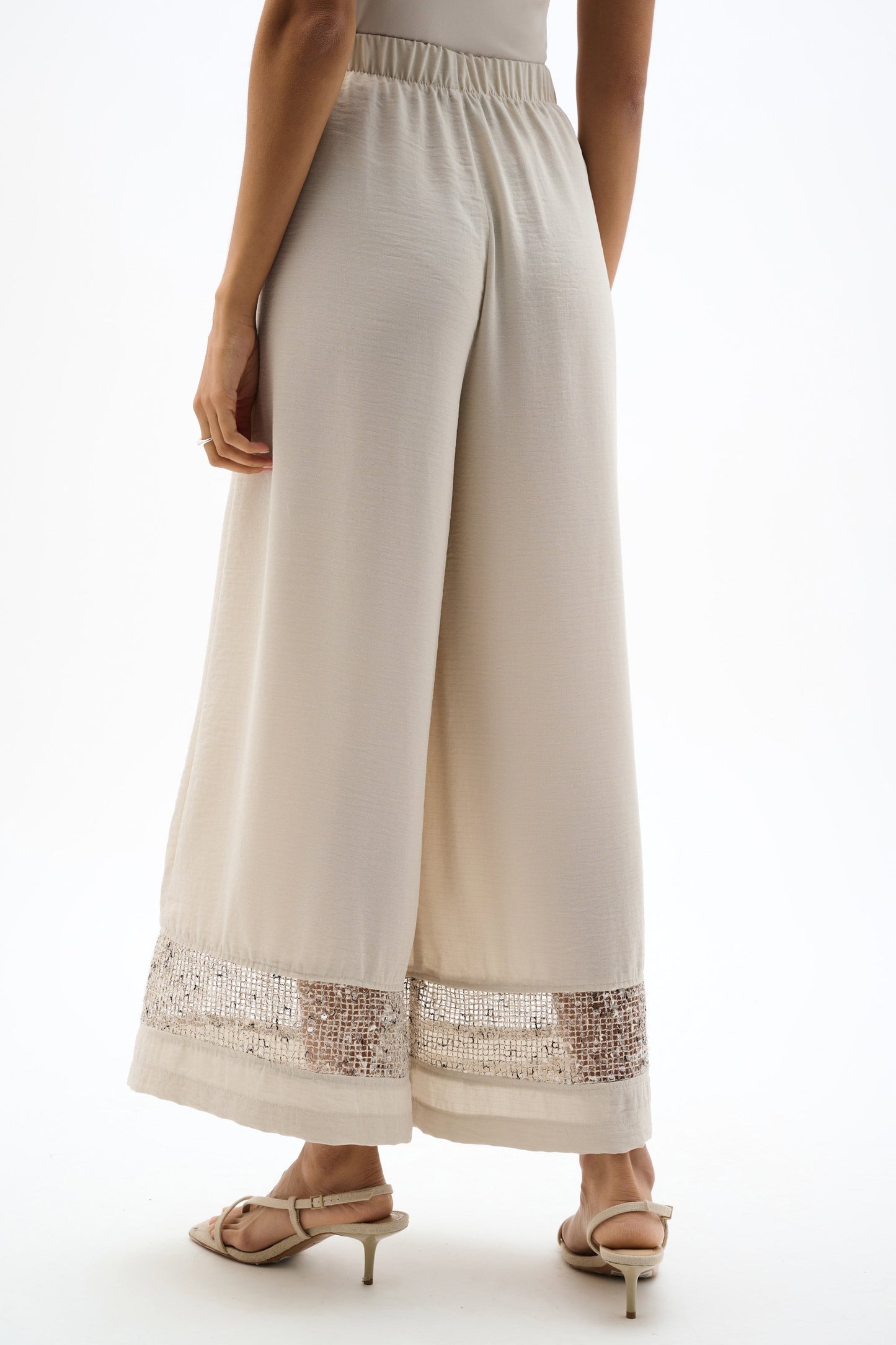 JOSEPH RIBKOFF 262253 Gauze Pull-On Culotte Pants With Sequinned Mesh Inserts
