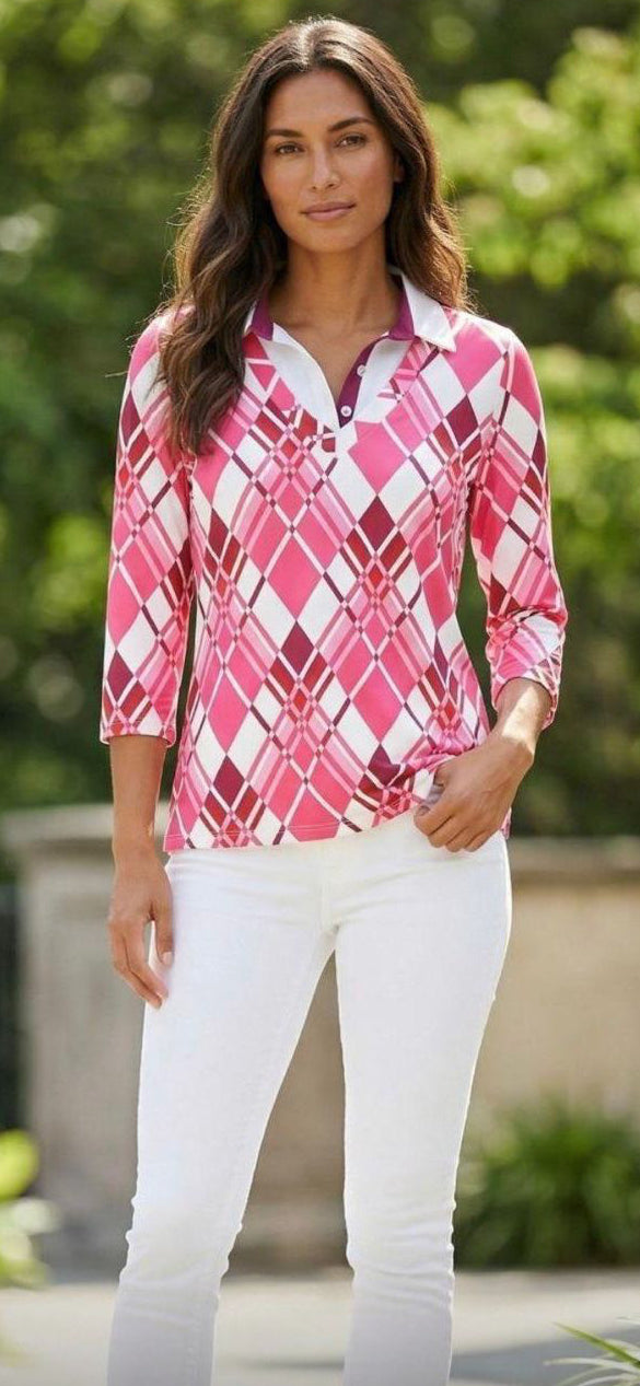 ⸻
Yew Printed Top with Built-In Collar – Pink Mix