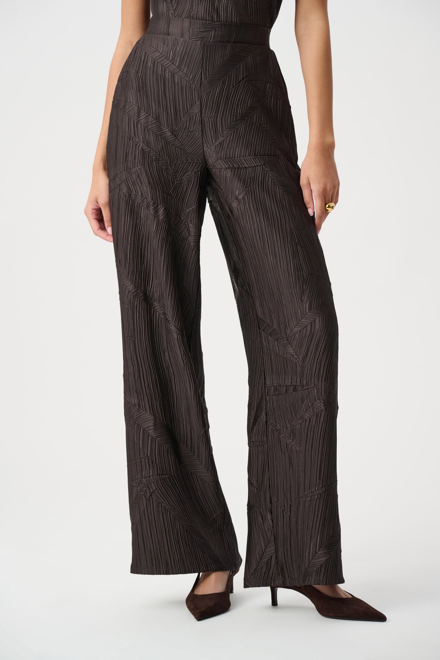JOSEPH RIBKOFF Pleated Satin Pull-On Wide-Leg Pants 263052