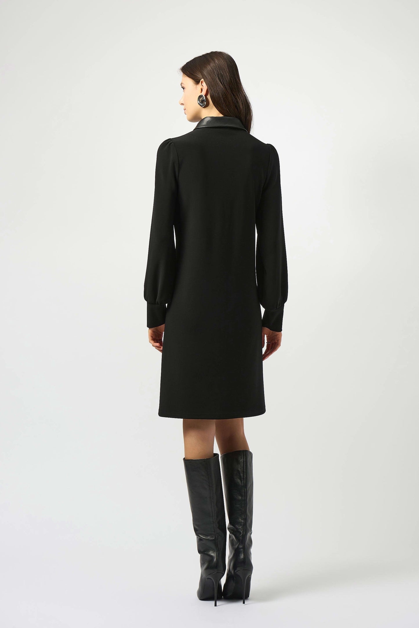 Silky Knit & Leatherette Trapeze Dress
253164
