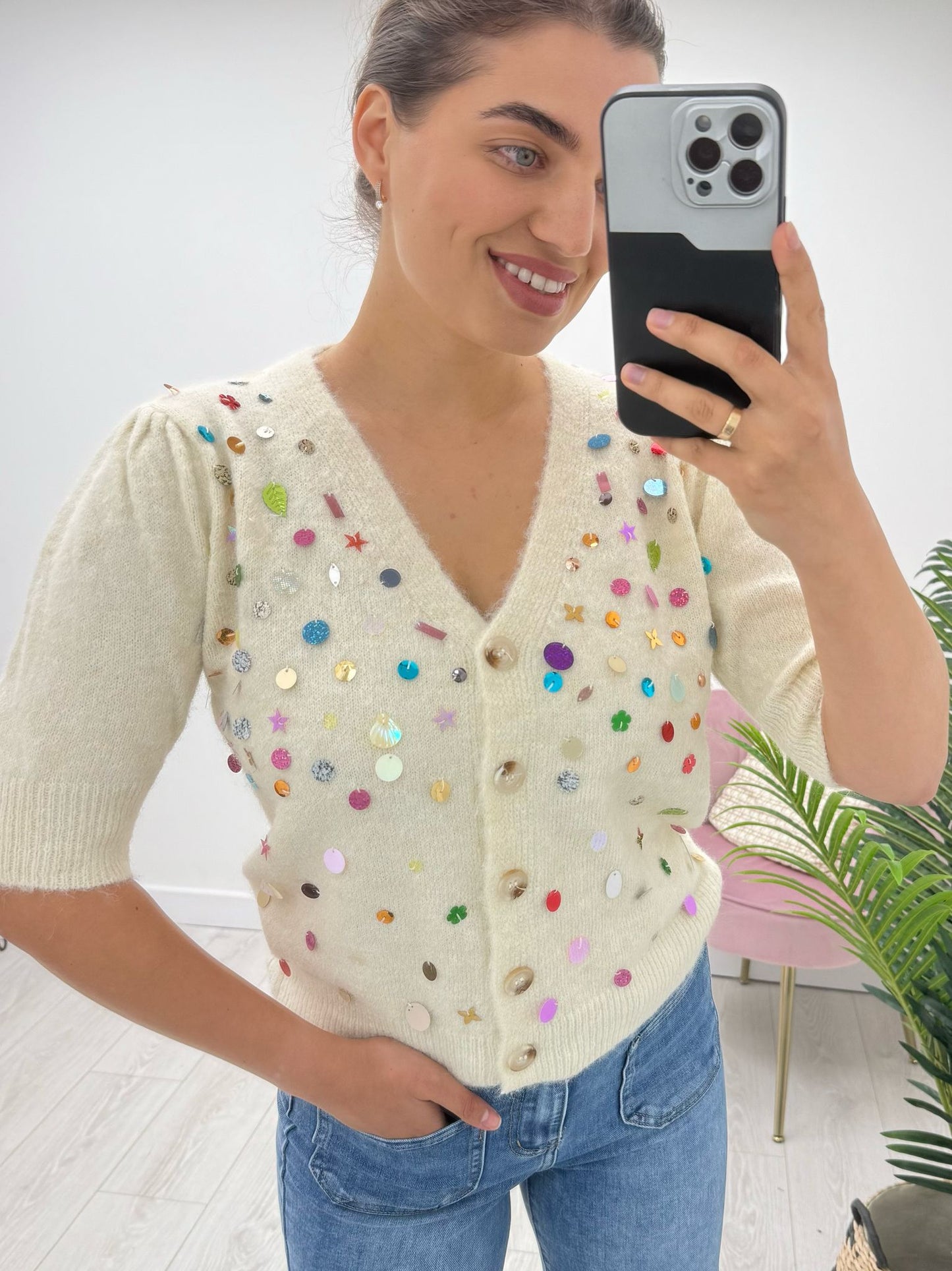 Cream disc cardigan