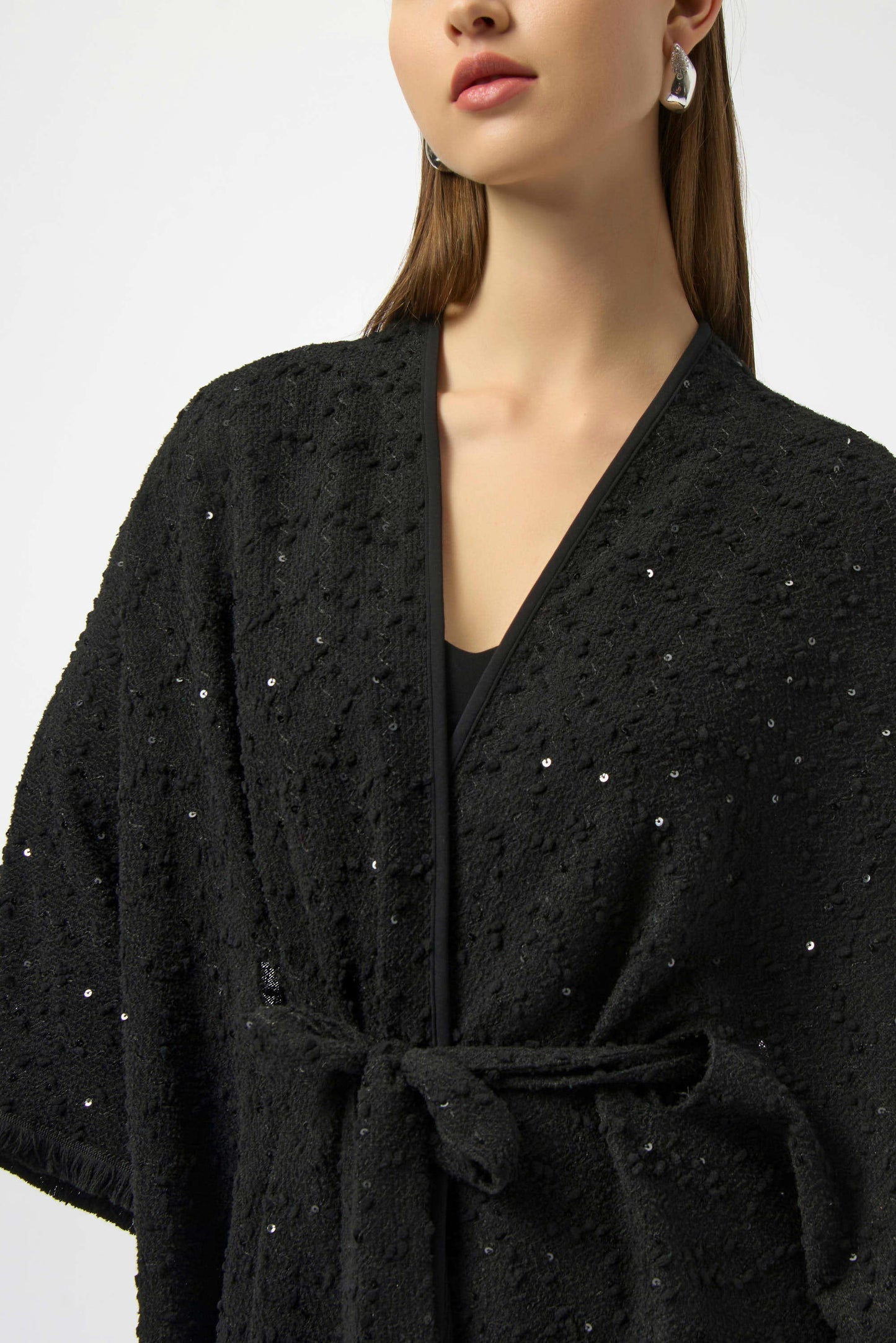 Sequined Bouclé Knit Belted Poncho
254009