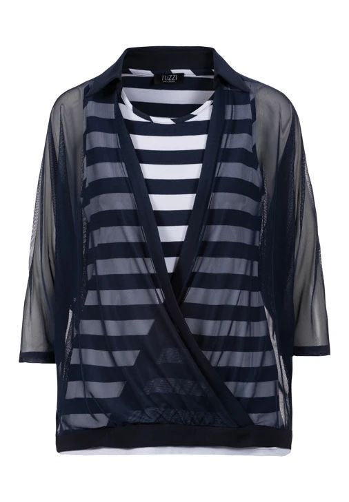 TUZZI 411.404 Diva state of mind- Navy striped shawl top