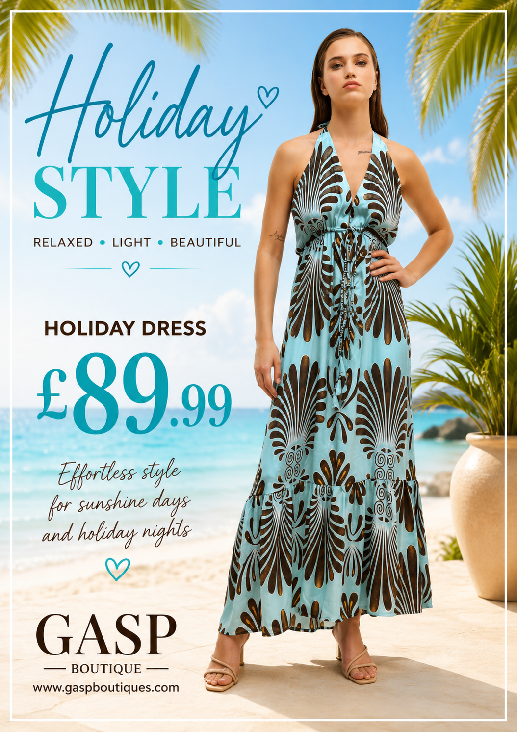 Ble 0289 Blue and Brown holiday maxi dress
