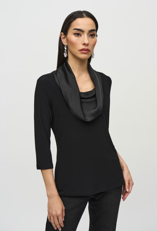 Silky knit and satin fitted top