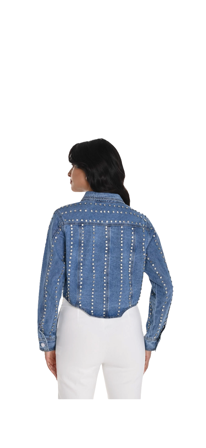 Frank Lyman studded denim jacket.