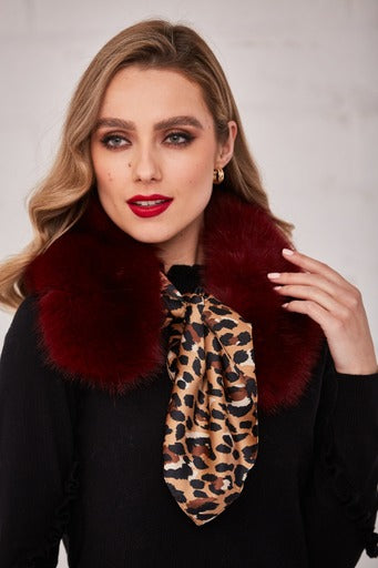 Fur collar and silk scarf