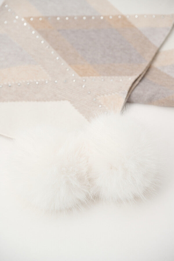 JOSEPH RIBKOFF Striped Scarf With Fur Pom-poms Style 263981