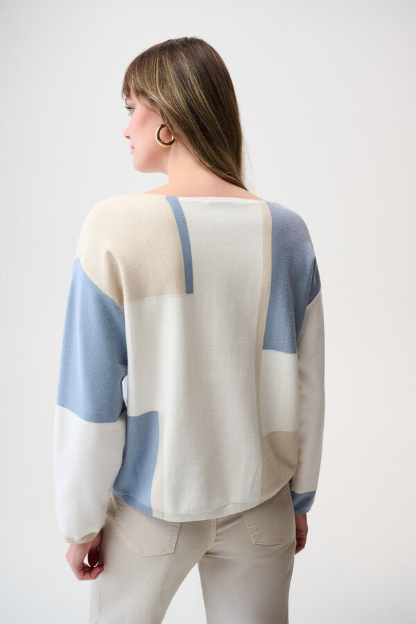 JOSEPH RIBKOFF 261998 Geometric Boat Neck Pullover Style