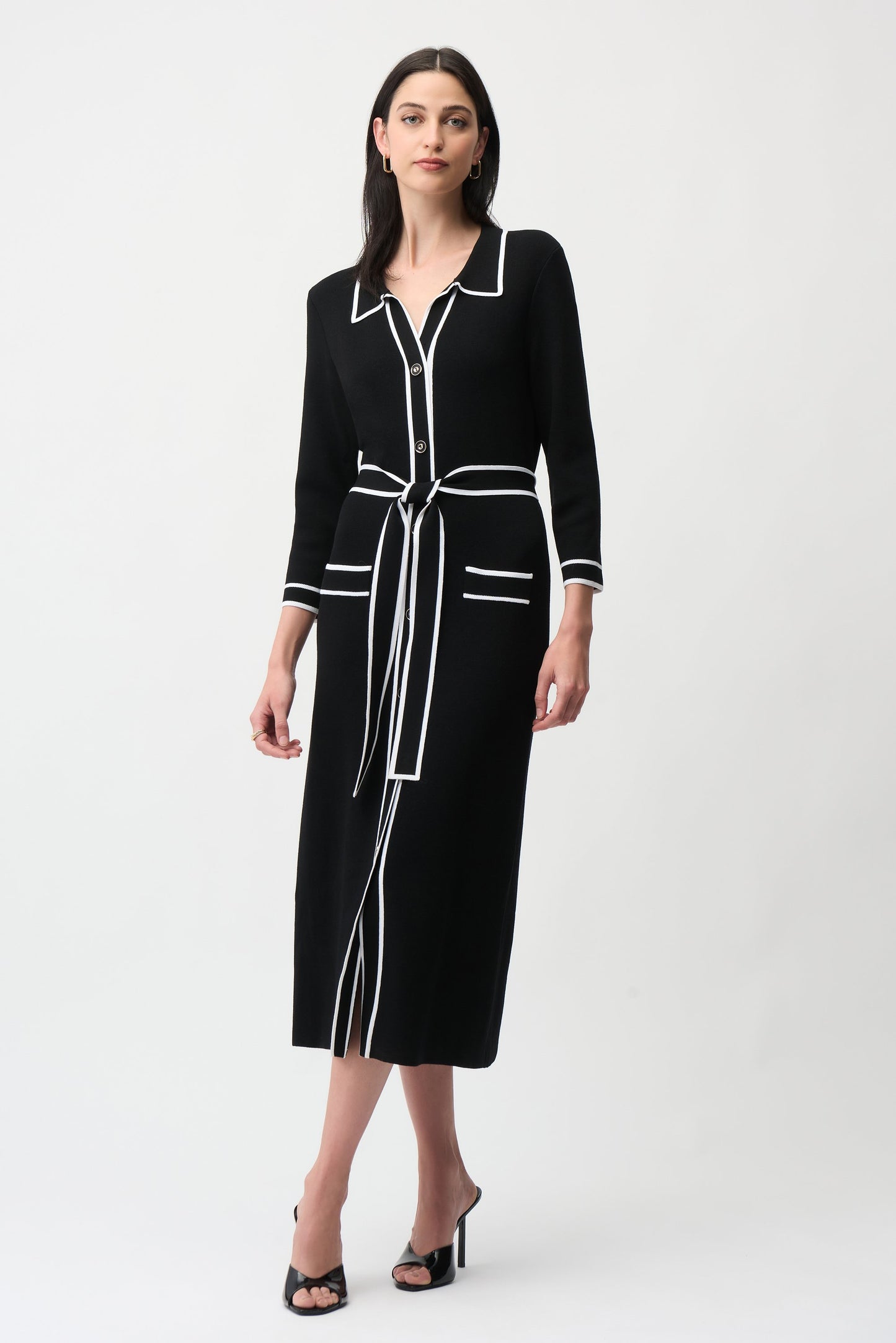 JOSEPH RIBKOFF 261944 Viscose Shirt Dress with Contrast Piping And Sash