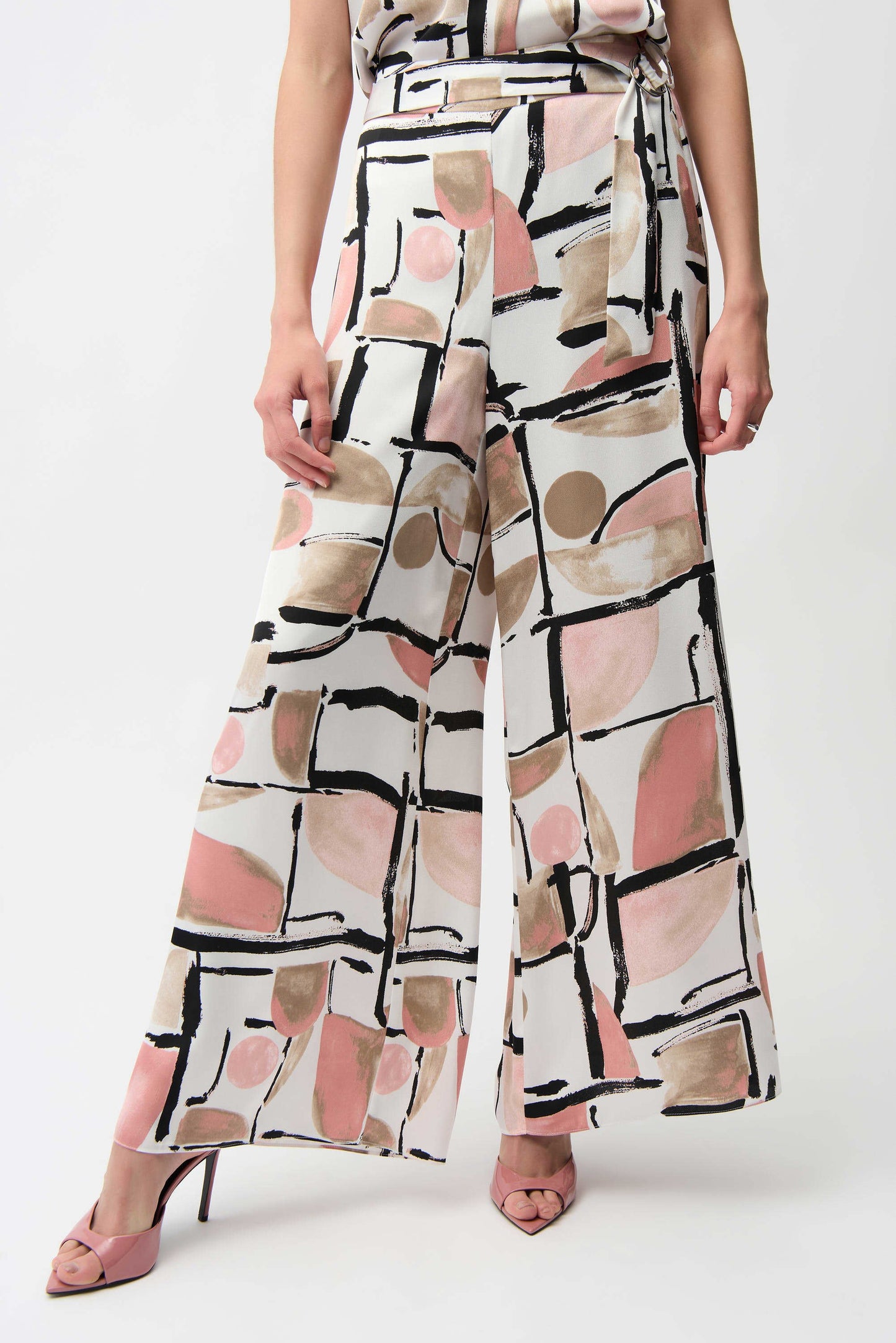 Recycled Satin Abstract Print Wide Leg Pull-On Pants
261198