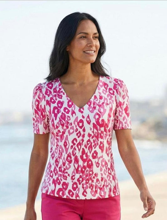Yew Printed V-Neck Top