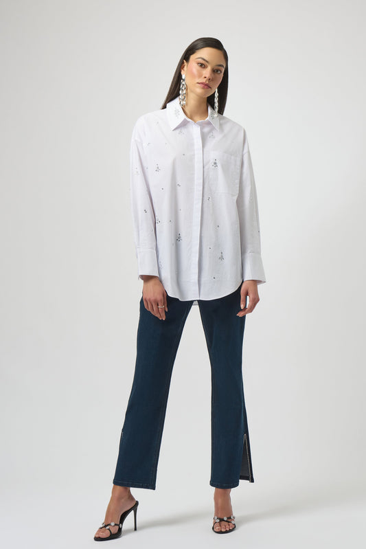 Stretch Poplin Boxy Blouse with Rhinestones
254924
