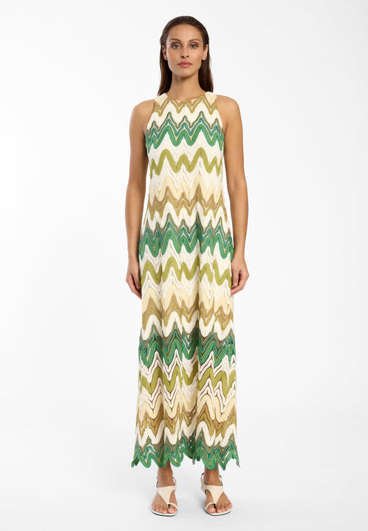 Ana Chevron Knit Maxi Dress – Cream, Green & Gold 41907