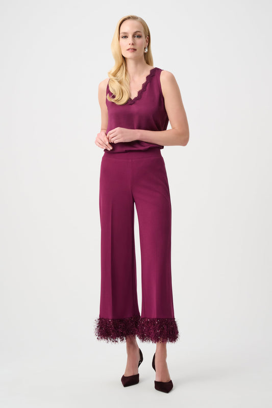 JOSEPH RIBKOFF Signature | Scuba Crepe Wide Leg Pants With Fringe 263715