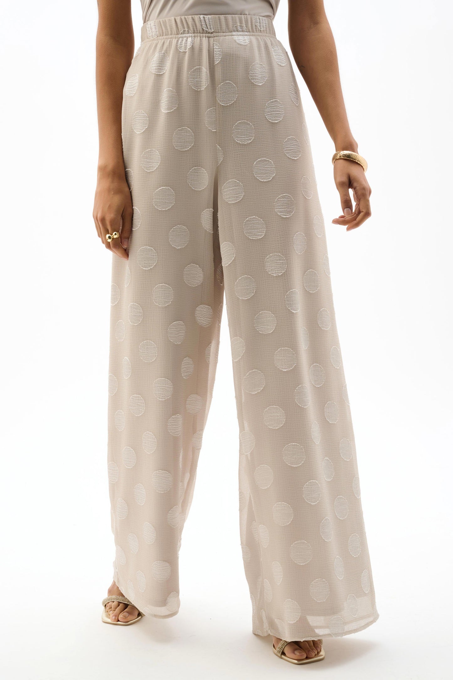 JOSEPH RIBKOFF 262259 Chiffon Jacquard Dot Print Wide Leg Pants