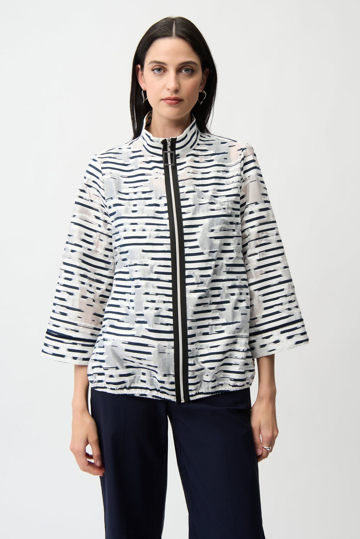 JOSEPH RIBKOFF 261094 OFF WHITE & NAVY ZIP JACKET
