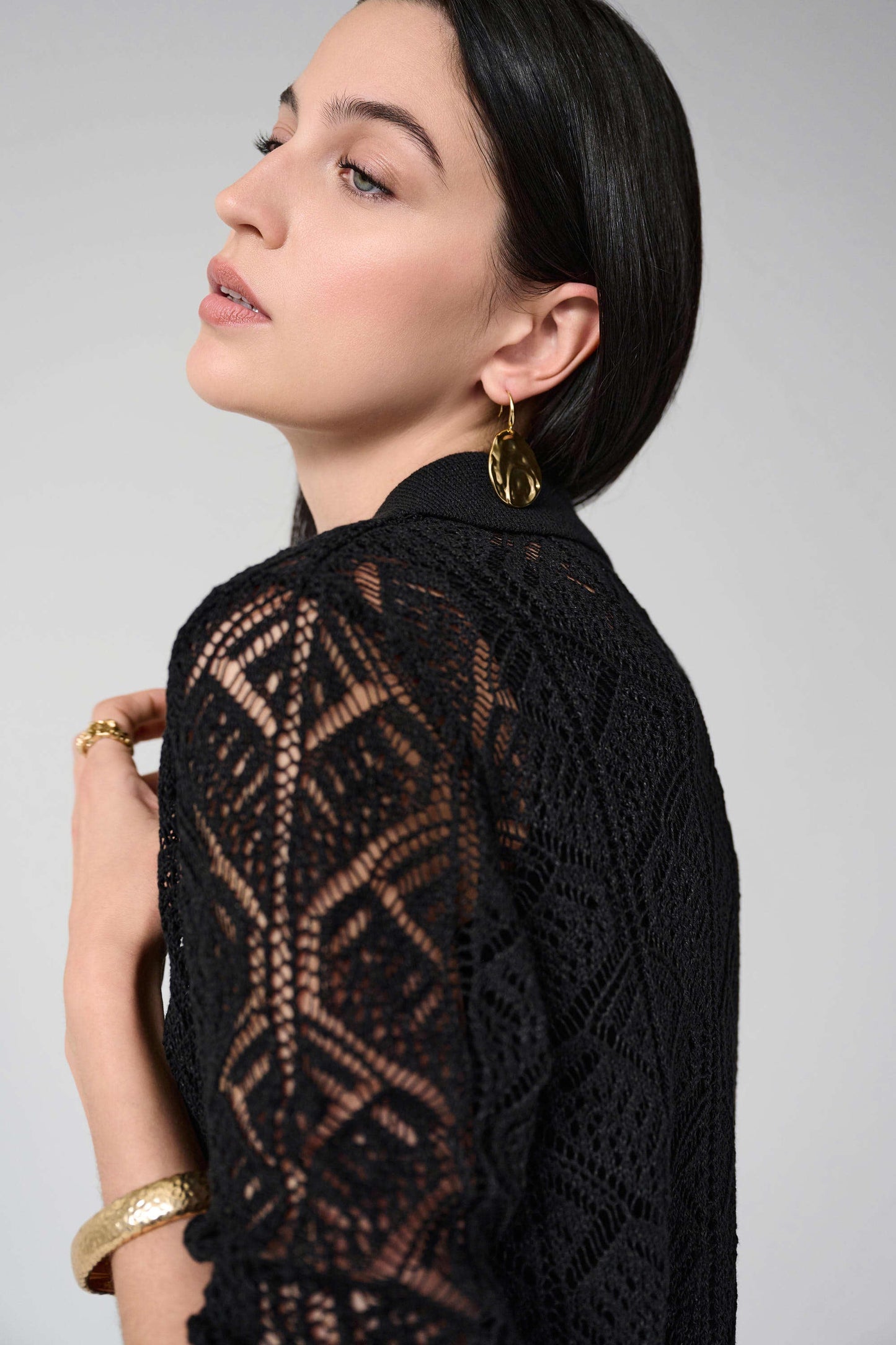 Cotton Blend Open Stitch Sweater with Polo Collar
261929