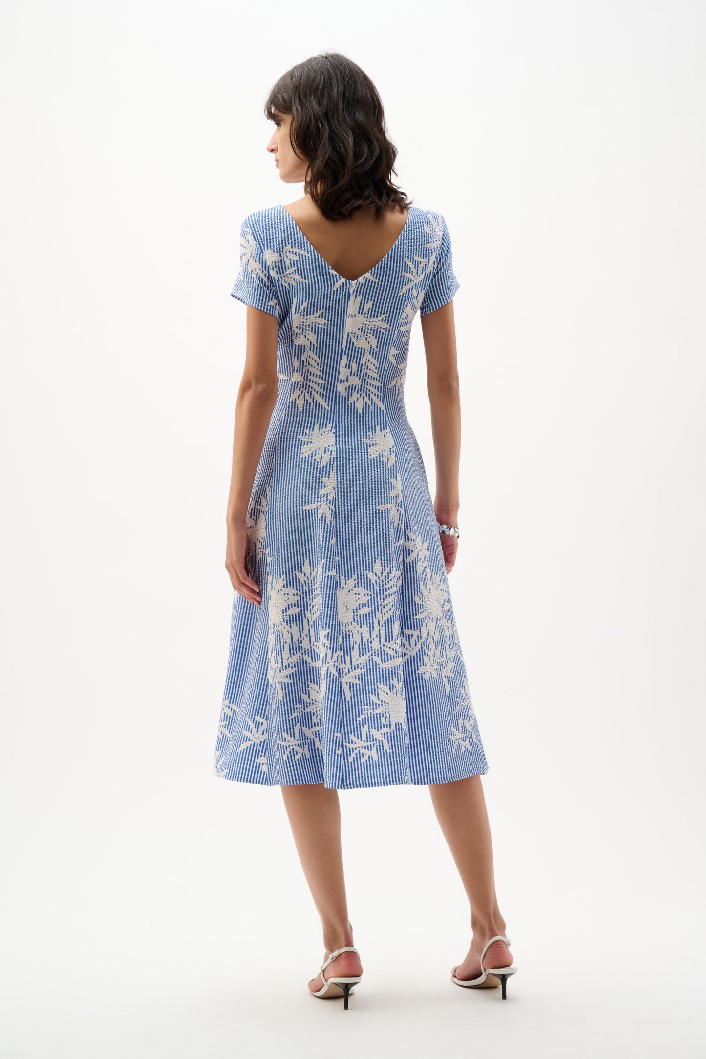JOSEPH RIBKOFF 262191 Woven Seersucker Floral Print Fit And Flare Dress