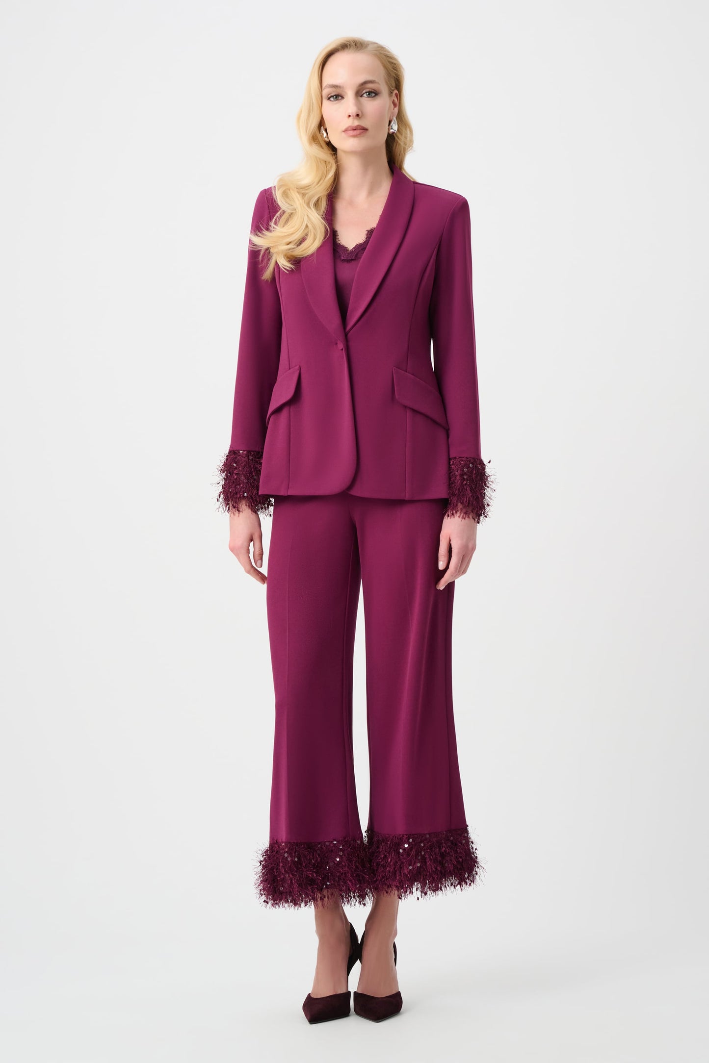 JOSEPH RIBKOFF Signature | Scuba Crepe Wide Leg Pants With Fringe 263715