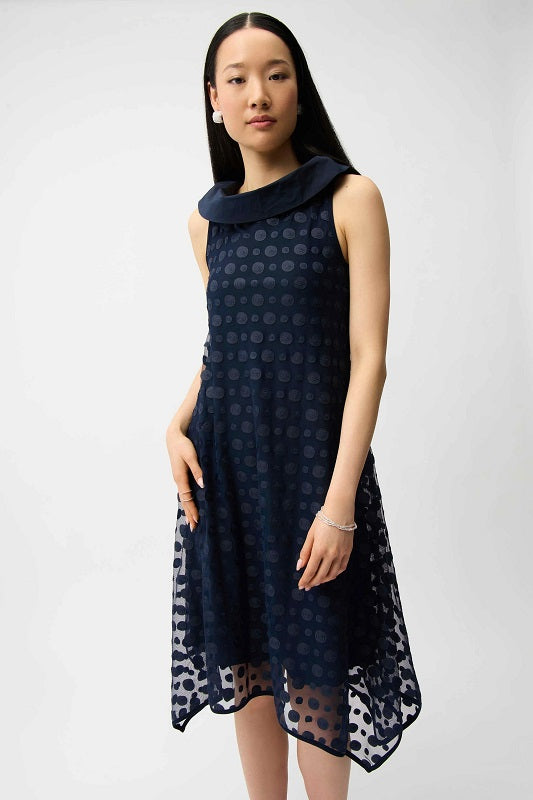 ⸻

Joseph Ribkoff Polka Dot Overlay Dress – Style 261299