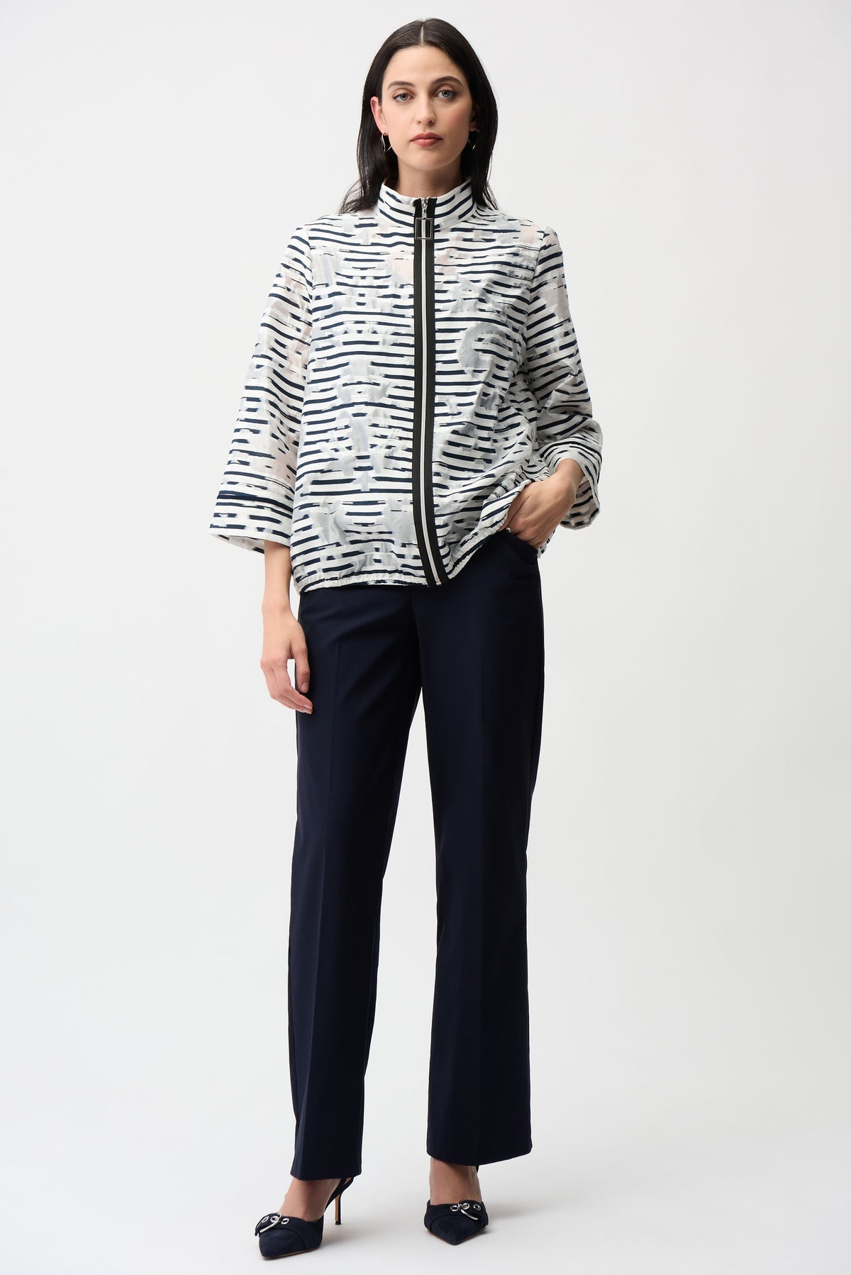 JOSEPH RIBKOFF 261094 OFF WHITE & NAVY ZIP JACKET