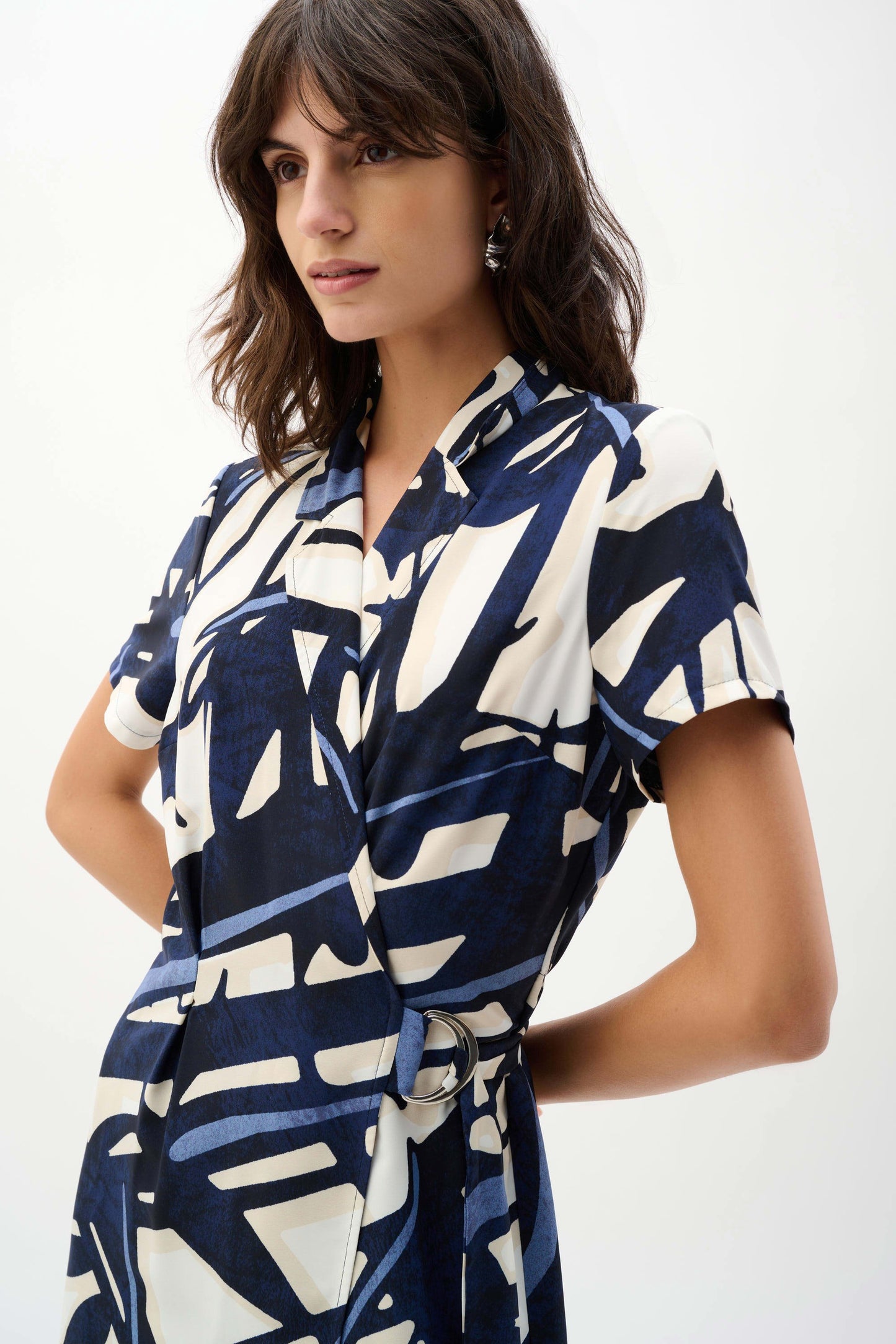 JOSEPH RIBKOFF 262128 Recycled Woven Abstract Print Shirt Dress