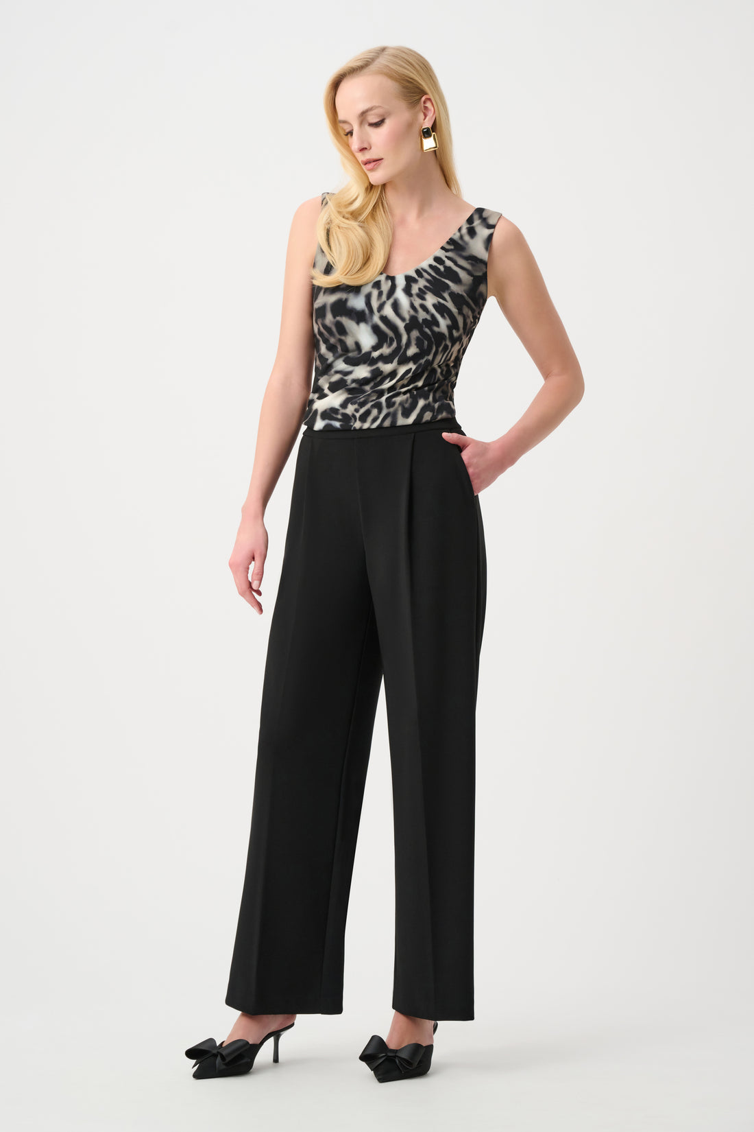 JOSEPH RIBKOFF 263716 Wide Leg Pull-On Trousers Black