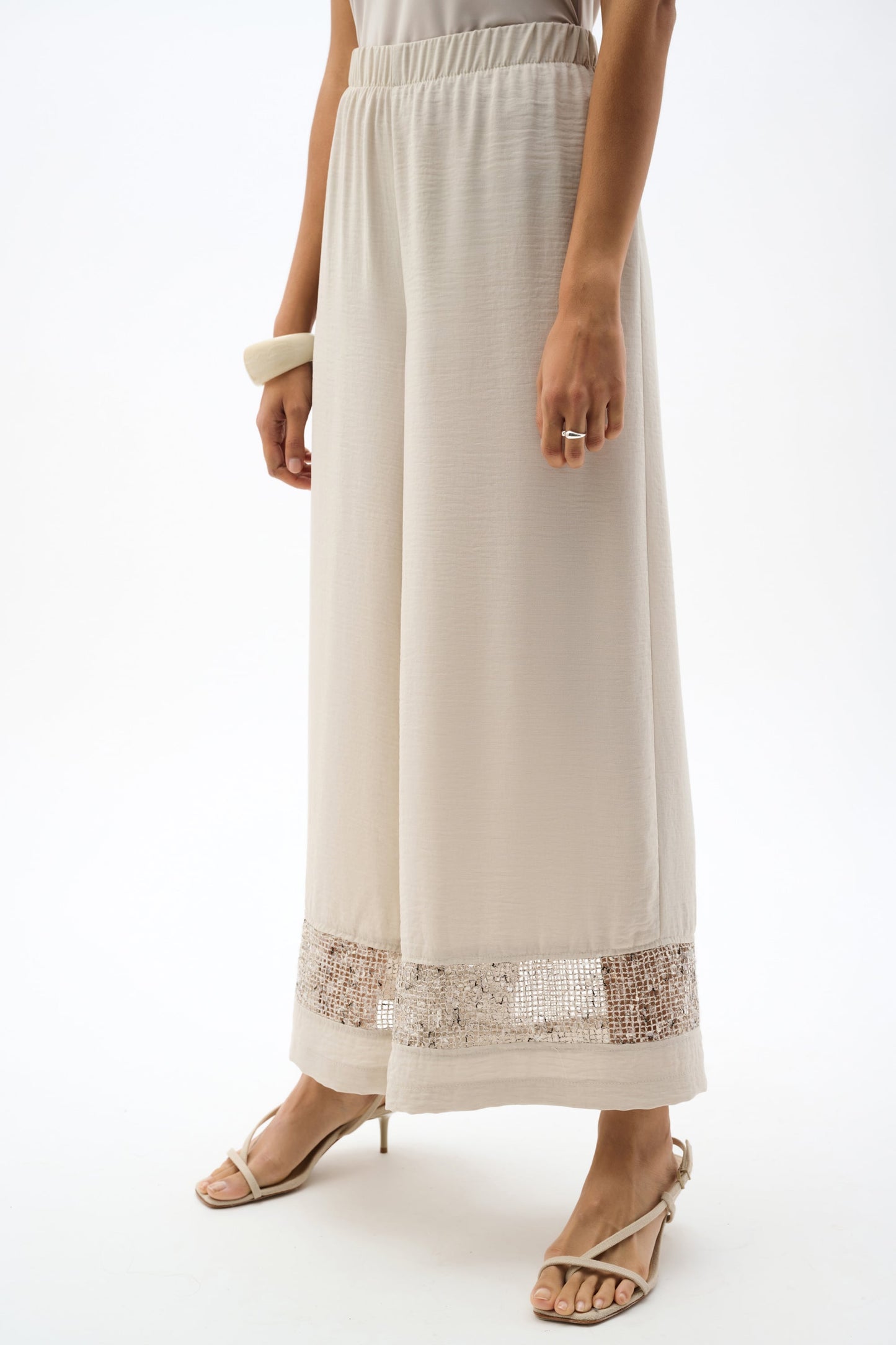 JOSEPH RIBKOFF 262253 Gauze Pull-On Culotte Pants With Sequinned Mesh Inserts