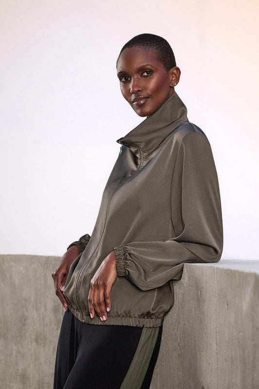 JOSEPH RIBKOFF Recycled Satin Zipped Bomber Jacket 263614