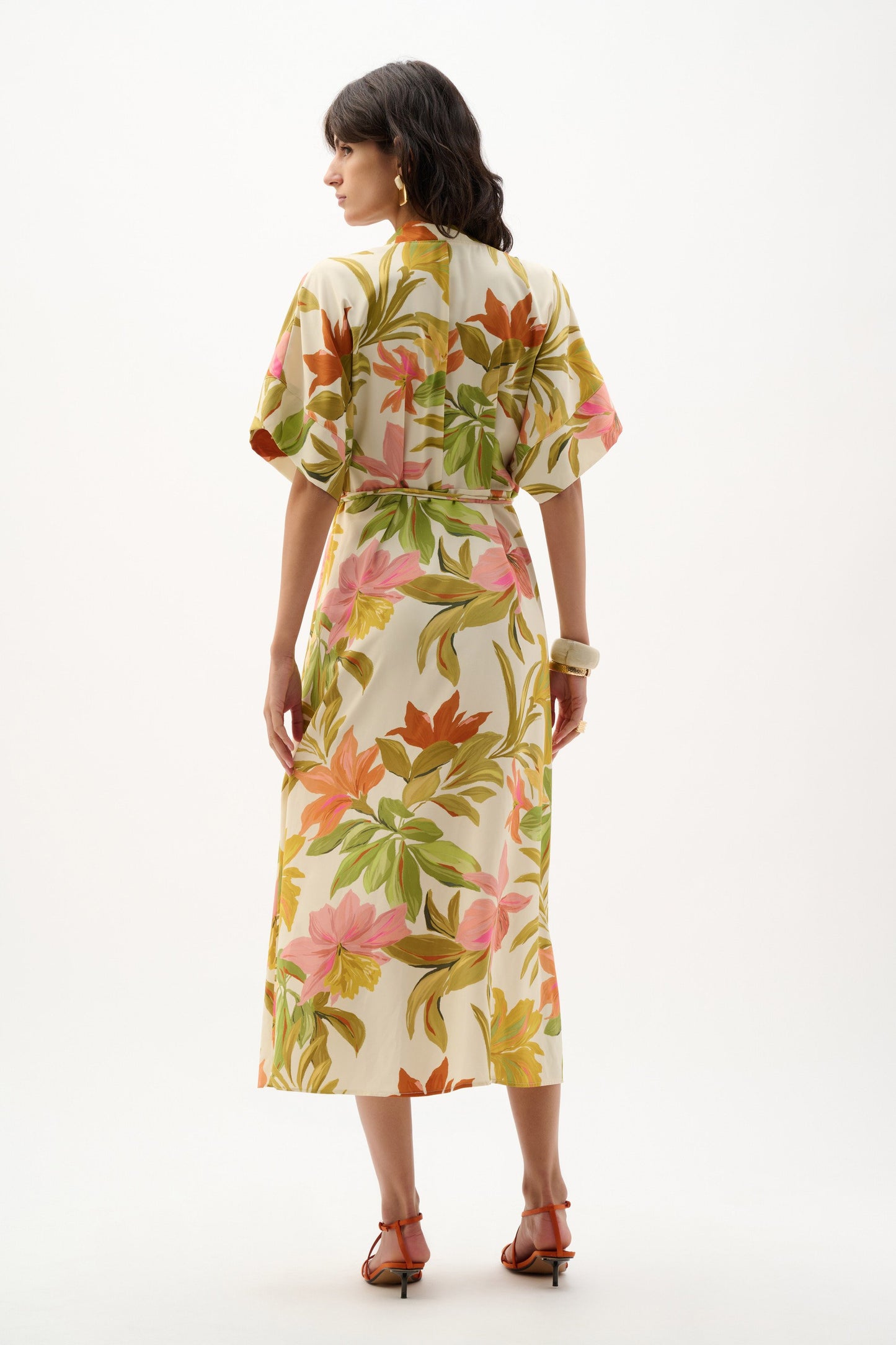 JOSEPH RIBKOFF 262177 Recycled Woven Tropical Print Fit And Flare Dress